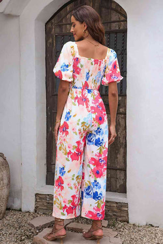 Shop Floral Smocked Square Neck Jumpsuit Now On Klozey Store - Trendy U.S. Premium Women Apparel & Accessories And Be Up-To-Fashion!