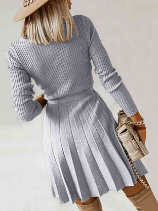 Shop Surplice Neck Tie Front Pleated Sweater Dress Now On Klozey Store - Trendy U.S. Premium Women Apparel & Accessories And Be Up-To-Fashion!