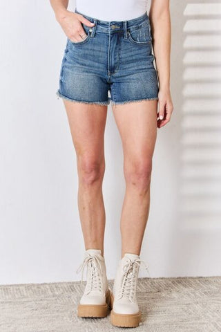 Shop Judy Blue Full Size Tummy Control Fray Hem Shorts Now On Klozey Store - Trendy U.S. Premium Women Apparel & Accessories And Be Up-To-Fashion!