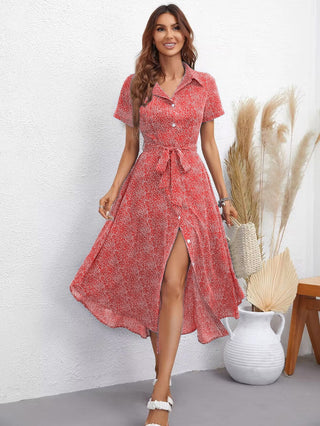 Shop Printed Short Sleeve Collared Dress Now On Klozey Store - Trendy U.S. Premium Women Apparel & Accessories And Be Up-To-Fashion!