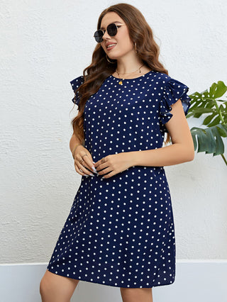 Shop Plus Size Polka Dot Round Neck Dress Now On Klozey Store - Trendy U.S. Premium Women Apparel & Accessories And Be Up-To-Fashion!