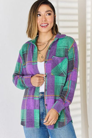 Shop Zenana Plaid Button Up Long Sleeve Shacket Now On Klozey Store - Trendy U.S. Premium Women Apparel & Accessories And Be Up-To-Fashion!