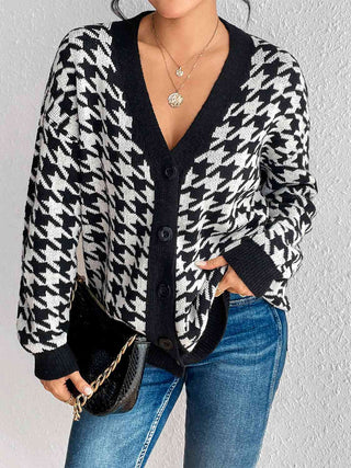 Shop Houndstooth Button Down Cardigan Now On Klozey Store - Trendy U.S. Premium Women Apparel & Accessories And Be Up-To-Fashion!