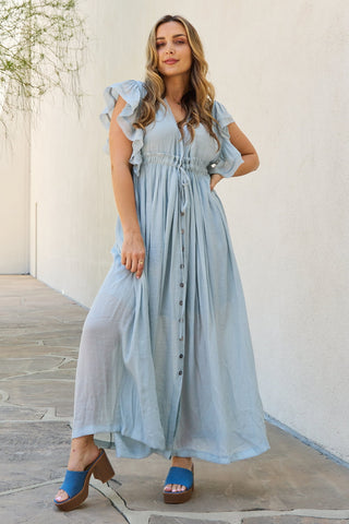 Shop Sweet Lovely By Jen Full Size Drawstring Deep V Butterfly Sleeve Maxi Dress Now On Klozey Store - Trendy U.S. Premium Women Apparel & Accessories And Be Up-To-Fashion!