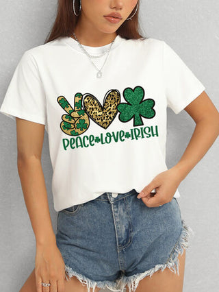 Shop PEACE LOVE IRISH Round Neck Short Sleeve T-Shirt Now On Klozey Store - Trendy U.S. Premium Women Apparel & Accessories And Be Up-To-Fashion!