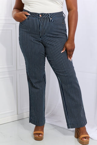 Shop Judy Blue Cassidy Full Size High Waisted Tummy Control Striped Straight Jeans Now On Klozey Store - Trendy U.S. Premium Women Apparel & Accessories And Be Up-To-Fashion!
