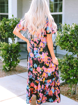 Shop Printed V-Neck Short Sleeve Maxi Dress Now On Klozey Store - U.S. Fashion And Be Up-To-Fashion!