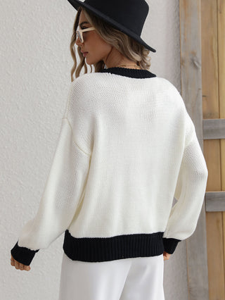 Shop Contrast Trim Drop Shoulder Pullover Sweater Now On Klozey Store - Trendy U.S. Premium Women Apparel & Accessories And Be Up-To-Fashion!