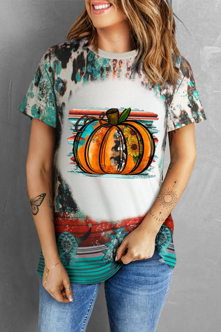 Shop Pumpkin Graphic Round Neck Short Sleeve Tee Now On Klozey Store - Trendy U.S. Premium Women Apparel & Accessories And Be Up-To-Fashion!