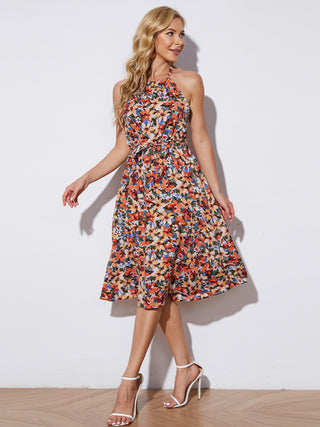 Shop Floral Halter Neck Tie-Waist Backless Dress Now On Klozey Store - U.S. Fashion And Be Up-To-Fashion!