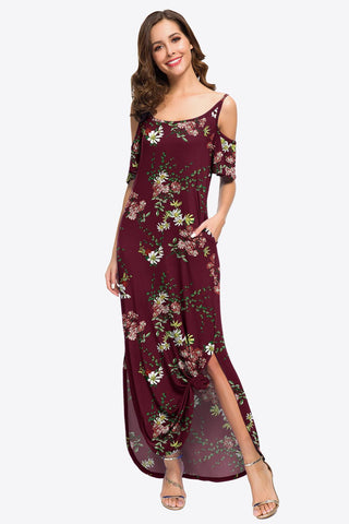 Shop Slit Scoop Neck Cold-Shoulder Maxi Dress Now On Klozey Store - U.S. Fashion And Be Up-To-Fashion!
