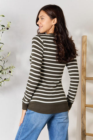Shop Zenana Full Size Striped Snap Down Cardigan Now On Klozey Store - Trendy U.S. Premium Women Apparel & Accessories And Be Up-To-Fashion!
