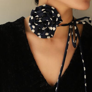 Shop Polka Dot Camellia Flower Tie Choker Necklace Now On Klozey Store - Trendy U.S. Premium Women Apparel & Accessories And Be Up-To-Fashion!