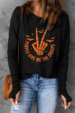 Shop Skeleton Hand Graphic Long Sleeve T-Shirt Now On Klozey Store - Trendy U.S. Premium Women Apparel & Accessories And Be Up-To-Fashion!