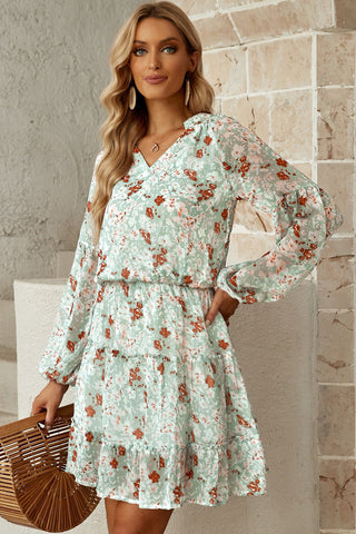 Shop Floral Frill Trim Puff Sleeve Notched Neck Dress Now On Klozey Store - U.S. Fashion And Be Up-To-Fashion!