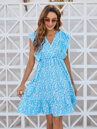 Shop Ruffled Ditsy Floral Surplice Mini Dress Now On Klozey Store - Trendy U.S. Premium Women Apparel & Accessories And Be Up-To-Fashion!