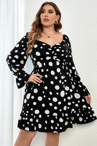 Shop Plus Size Polka Dot Sweetheart Neck Flounce Sleeve Mini Dress Now On Klozey Store - Trendy U.S. Premium Women Apparel & Accessories And Be Up-To-Fashion!