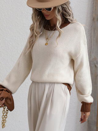 Shop Contrast Trim Drop Shoulder Pullover Sweater Now On Klozey Store - Trendy U.S. Premium Women Apparel & Accessories And Be Up-To-Fashion!