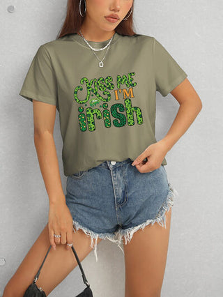 Shop KISS ME I'M IRISH Round Neck T-Shirt Now On Klozey Store - Trendy U.S. Premium Women Apparel & Accessories And Be Up-To-Fashion!