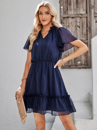Shop Frill Trim Tie Neck Flutter Sleeve Dress Now On Klozey Store - U.S. Fashion And Be Up-To-Fashion!