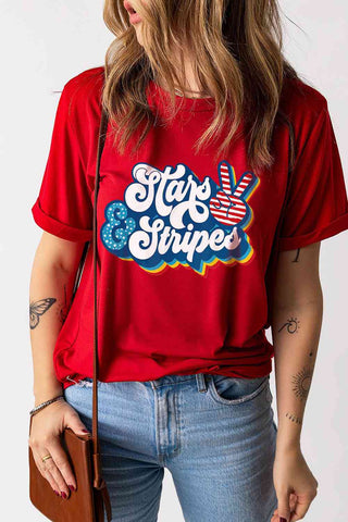 Shop Graphic Round Neck Cuffed Tee Now On Klozey Store - Trendy U.S. Premium Women Apparel & Accessories And Be Up-To-Fashion!