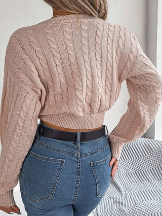 Shop Twisted Cable-Knit V-Neck Sweater Now On Klozey Store - Trendy U.S. Premium Women Apparel & Accessories And Be Up-To-Fashion!