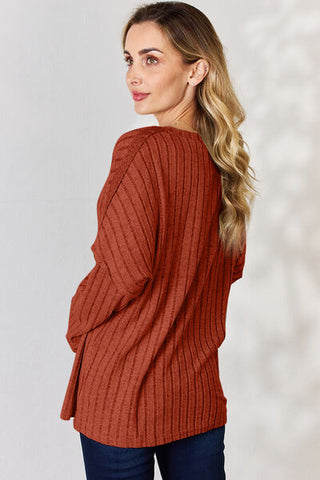 Shop Basic Bae Full Size Ribbed Half Button Long Sleeve T-Shirt Now On Klozey Store - Trendy U.S. Premium Women Apparel & Accessories And Be Up-To-Fashion!