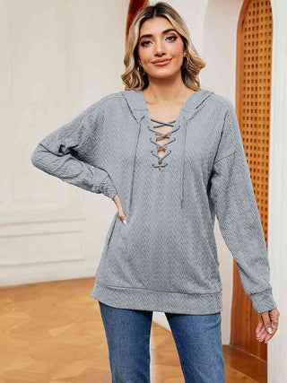 Shop Lace-Up Long Sleeve Hoodie Now On Klozey Store - Trendy U.S. Premium Women Apparel & Accessories And Be Up-To-Fashion!
