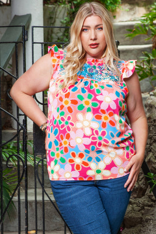 Shop Plus Size Floral Ruffle Shoulder Tank Now On Klozey Store - Trendy U.S. Premium Women Apparel & Accessories And Be Up-To-Fashion!