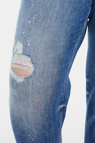 Shop BAYEAS Full Size High Waist Distressed Paint Splatter Pattern Jeans Now On Klozey Store - Trendy U.S. Premium Women Apparel & Accessories And Be Up-To-Fashion!