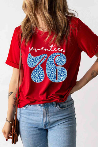 Shop SEVENTEEN 76 Graphic Cuffed Sleeve Tee Now On Klozey Store - Trendy U.S. Premium Women Apparel & Accessories And Be Up-To-Fashion!