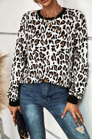 Shop Leopard Round Neck Dropped Shoulder Sweatshirt Now On Klozey Store - U.S. Fashion And Be Up-To-Fashion!