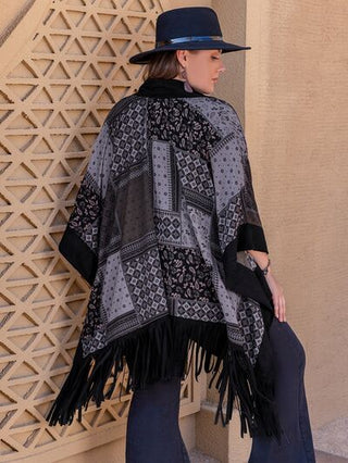 Shop Plus Size Printed Fringe Open Front Outerwear Now On Klozey Store - Trendy U.S. Premium Women Apparel & Accessories And Be Up-To-Fashion!