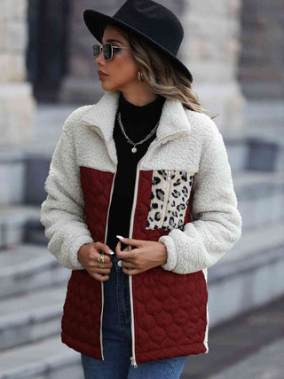 Shop Leopard Color Block Zip-Up Jacket Now On Klozey Store - Trendy U.S. Premium Women Apparel & Accessories And Be Up-To-Fashion!