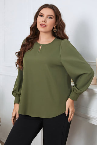 Shop Plus Size Round Neck Long Sleeve Blouse Now On Klozey Store - Trendy U.S. Premium Women Apparel & Accessories And Be Up-To-Fashion!