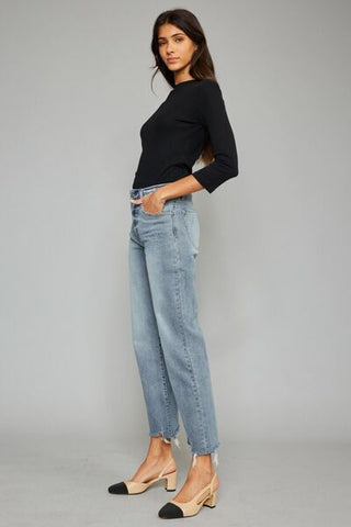 Shop Kancan High Waist Raw Hem Cropped Wide Leg Jeans Now On Klozey Store - Trendy U.S. Premium Women Apparel & Accessories And Be Up-To-Fashion!