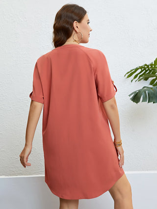 Shop Plus Size Buttoned Notched Neck Shift Dress Now On Klozey Store - Trendy U.S. Premium Women Apparel & Accessories And Be Up-To-Fashion!
