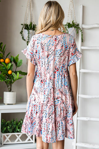 Shop Printed Short Flounce Sleeve Tiered Dress Now On Klozey Store - Trendy U.S. Premium Women Apparel & Accessories And Be Up-To-Fashion!
