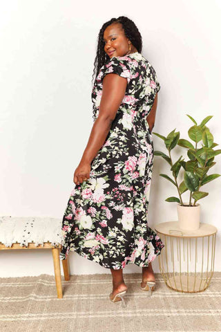 Shop Double Take Floral Flutter Sleeve Tie-Waist Split Dress Now On Klozey Store - Trendy U.S. Premium Women Apparel & Accessories And Be Up-To-Fashion!