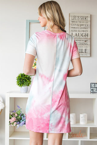 Shop Tie-Dye Round Neck Short Sleeve Slit Dress Now On Klozey Store - Trendy U.S. Premium Women Apparel & Accessories And Be Up-To-Fashion!