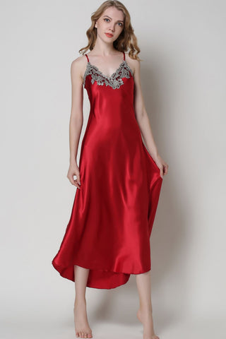 Shop Full Size Lace Trim V-Neck Spaghetti Strap Satin Night Dress Now On Klozey Store - Trendy U.S. Premium Women Apparel & Accessories And Be Up-To-Fashion!