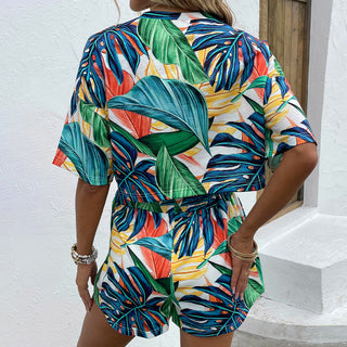 Shop Printed Round Neck Dropped Shoulder Half Sleeve Top and Shorts Set Now On Klozey Store - U.S. Fashion And Be Up-To-Fashion!