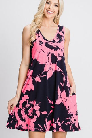Shop Heimish Full Size Floral V-Neck Tank Dress with Pockets Now On Klozey Store - Trendy U.S. Premium Women Apparel & Accessories And Be Up-To-Fashion!