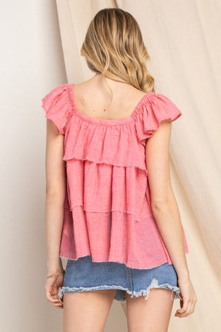 Shop ODDI Full Size Buttoned Ruffled Top Now On Klozey Store - Trendy U.S. Premium Women Apparel & Accessories And Be Up-To-Fashion!