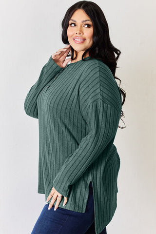 Shop Basic Bae Full Size Ribbed Half Button Long Sleeve High-Low T-Shirt Now On Klozey Store - Trendy U.S. Premium Women Apparel & Accessories And Be Up-To-Fashion!