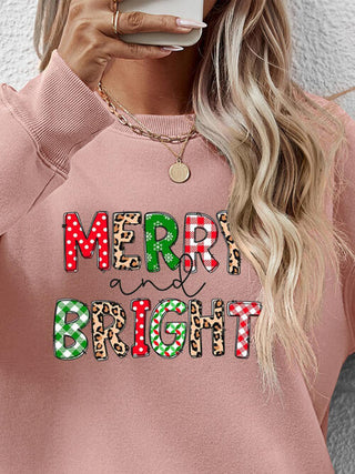 Shop MERRY AND BRIGHT Round Neck Sweatshirt Now On Klozey Store - Trendy U.S. Premium Women Apparel & Accessories And Be Up-To-Fashion!