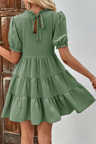 Shop Puff Sleeve Tie Back Tiered Dress Now On Klozey Store - U.S. Fashion And Be Up-To-Fashion!