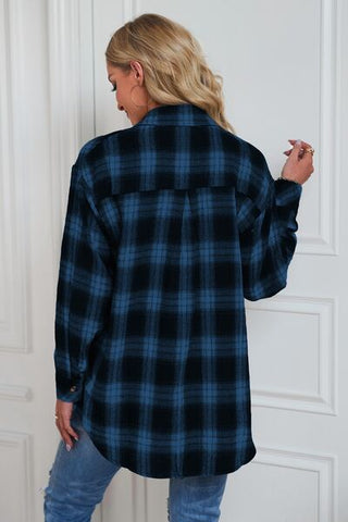 Shop Plaid Button Up Dropped Shoulder Outerwear Now On Klozey Store - Trendy U.S. Premium Women Apparel & Accessories And Be Up-To-Fashion!