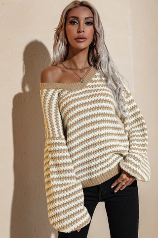 Shop Striped Dropped Shoulder Sweater Now On Klozey Store - Trendy U.S. Premium Women Apparel & Accessories And Be Up-To-Fashion!