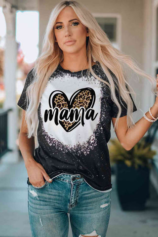 Shop MAMA Leopard Heart Graphic Short Sleeve Tee Now On Klozey Store - Trendy U.S. Premium Women Apparel & Accessories And Be Up-To-Fashion!